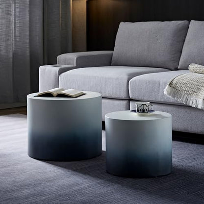 18.9" Gradient Color Nesting Coffee Table Set of 2 for Living Room, Modern Round Coffee Tables Accent Circle Tea Table Set for Small Space, No Assembling, White + Blue - color: 18.9" White + Blue