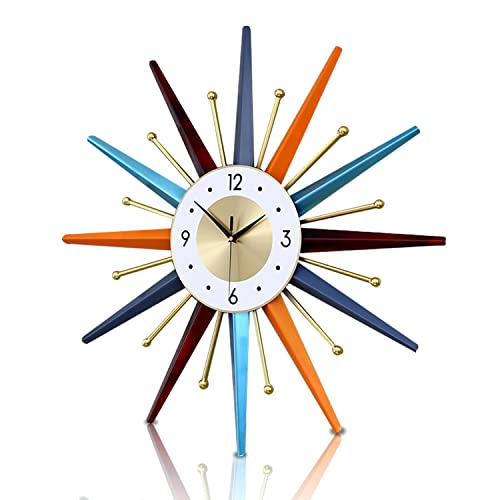 FIELDY Large Wall Clock 31 Inch Mid Century Wall Clocks Starburst Clock Non Ticking Battery Operated 3D Wall Clocks Home Décor for Living Room, Kitchen, Dining Room, Bedroom - size: Large