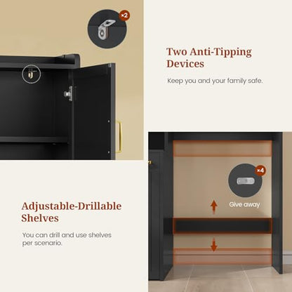 Over The Toilet Storage Cabinet with Pulley Bathroom Storage Cabinet, Space Saver W/Adjustable Shelf & Open Shelf for Bathroom, Restroom, Laundry (Black) - color: Black