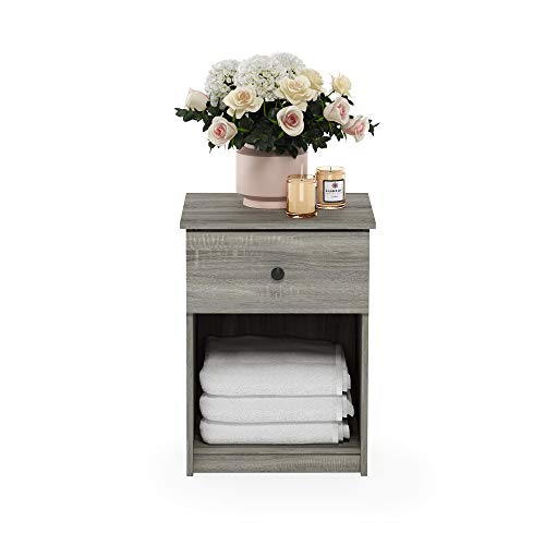 Furinno Tidur Nightstand, 1-Pack, French Oak Grey | Knob Handle, with Storage Shelf, Bedside Table, End Table, Side Table, for Bedroom, Closet, Dorm - color: French Oak Grey, style: 1-Pack Knob