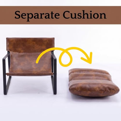 1-Pack Brown PU Leather Accent Chair, Modern Living Room Chair | Comfy Armchairs, Upholstered Lounge Armchair, Removable Seat Cushion, Black Metal Frame, For Reading Room, Bedroom, Balcony - color: Brown-black Legs, size: 1PC