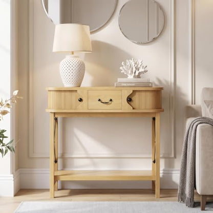 39'' Narrow Console Table, 2-Tier Entryway Sofa Table,Natural Wood | Narrow Entry Table with Drawer & Cabinets; Sturdy X-Frame, Slim Wood for Entryway, Hallway, Living Room & Behind Couch - color: Burywood