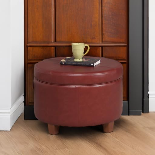 HomePop Round Leatherette Storage Ottoman with Lid, Cinnamon Red Large - color: Cinnamon Red