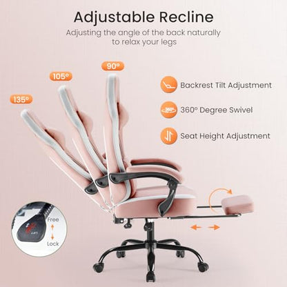 Sweetcrispy Video Game Chair, Ergonomic Computer Desk Chair, Lumbar Support | Footrest, Height Adjustable, Linkage Armrests, Headrest, High Back, 360° Wheels, Pink - color: Pink