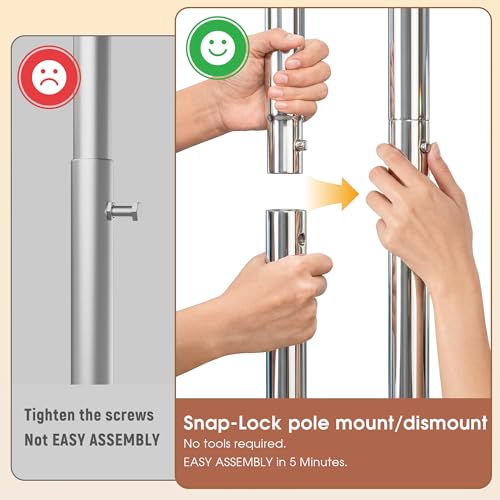 Raybee Heavy Duty Clothes Rack 630 LBS Capacity Double Rods Shelves Storage | 360°Lockable Wheels, Snap-on Design, Tool-free Assembly, Extendable Rods, Adjustable Height, Bedroom Wardrobe Closet Organize - color: Chrome