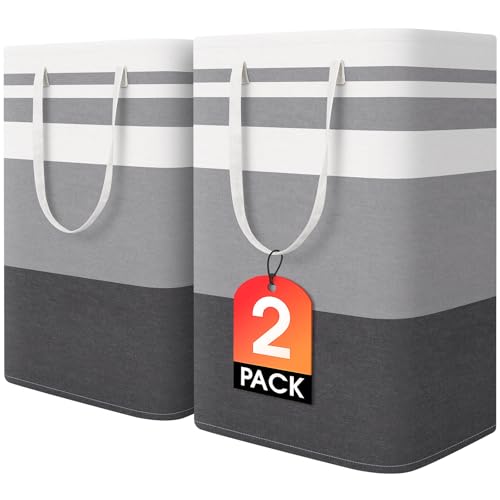 HomeHacks 2 Pack Large Laundry Baskets, Laundry Hampers Bags (Grey 75Lx2) | Waterproof, Freestanding, Collapsible Clothes Hamper with Reinforced Handles in Laundry Room, Dorm, Bathroom, Bedroom - color: Grey, size: 75L