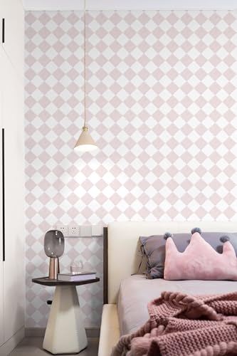 Safiyya Pink Wallpaper Geometric Checkered Peel and Stick Wallpaper Self Adhesive Removable Contact Paper Pink Check Wall Paper for Bedroom Nursery Room Cabinet 78.7"x 17.3" - color: Pink, size: 17.3" x 78.7"