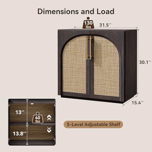 Buffet Cabinet with Rattan Doors,94.5'' W Arched Storage Cabinet | Modular Sideboard Cabinet, Adjustable Shelves, Boho Credenza, For Kitchen, Coffee Bar, Living Room, Entryway, Dark Walnut - color: Dark Walnut-rattan Doors