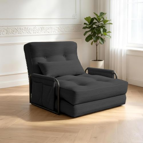 Futon Sofa Bed,Convertible Sofa Bed,Folding Boneless Couches | 3-in-1 Folding Sofa Bed,Boneless Couches for Living Room with Pillow & Side Pocket,High-density Foam,Single Sleeper,Black - color: Balck, size: Single