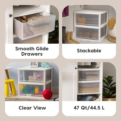 IRIS USA 2-Pack, 47 Qt. Extra Large Stacking Drawer with Clear Door, White | Store shoes, clothing, linens, pantry items, and household essentials with organized storage for everyday needs - size: 47 Qt., style: 2 Pack
