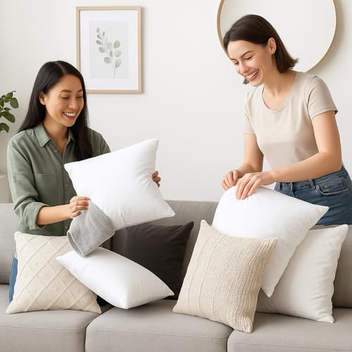 LANE LINEN Throw Pillow Insert - Pack of 2 16x16 Pillow Inserts for Decorative Pillow Covers, Throw Pillows Insert for Couch - White | Classic Solid Inserts For Couch & Chair Support - Shape Retention, Ultra-Soft 120 GSM Fabric, Home decors inserts - size
