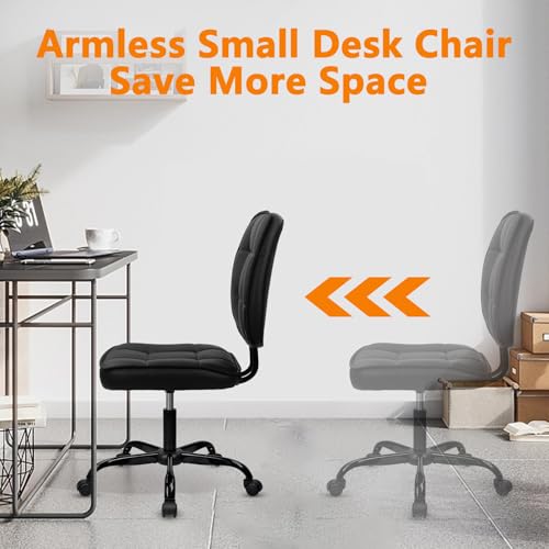 CLATINA Armless Home Office Chair with Lumbar Support and Wheels, Small PU Leather Ergonomic Low Back Desk Chairs No Arms, Adjustable Height 360° Swivel Rolling Computer Task Chair, Black, 4 Pack - color: Black-heibao, size: 4 Pack