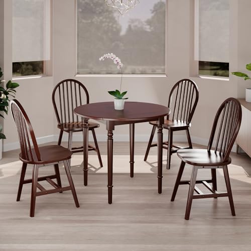 Winsome Sorella 5-pc Set Round Drop Leaf Table, Walnut - color: Walnut, size: Table + 4 Chairs