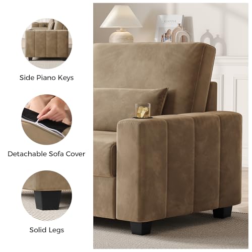 COPIAE Loveseat Sofa, Larger Couch Velvet Fabric with Storage, Charging Ports, Heightened Backrests, Removable Cover Modern Comfy Couches Easy Assembly for Living Room, 88 Inch Gold - color: Gold