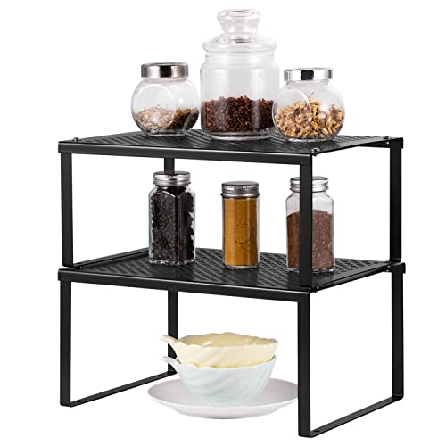 NEX Cabinet Organizer Shelf, Kitchen Counter Shelves Set of 2, Black | Stackable & Expandable Spice Rack, Space-Saving Pantry Organizers Bathroom Countertop Storage, Metal - color: Black