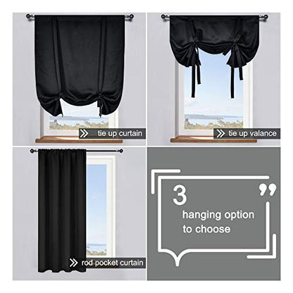 Black Balloon Shades Blackout Curtain - Adjustable Thermal Insulated Tie Up Curtain Panel for Kitchen (34 W x 54 Inches Long,1 Panel) - color: Black, size: 34"W x 54"H