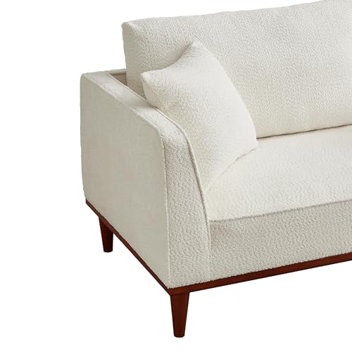 Upholstered Chaise Lounge Chair Indoor with Ottoman & Armrest & Lumbar Pillow, Boucle Fluffy Reading Chair, Modern Leisure Recliner Sofa for Office Living Room Bedroom (White, Left Facing) - color: White
