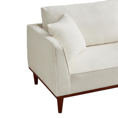 Upholstered Chaise Lounge Chair Indoor with Ottoman & Armrest & Lumbar Pillow, Boucle Fluffy Reading Chair, Modern Leisure Recliner Sofa for Office Living Room Bedroom (White, Left Facing) - color: White