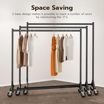 HOKEEPER Z Base Clothes Rack Hold 500LBS Height Adjustable Black | Portable Z Rack, Commercial Heavy Duty Clothing Rack Rolling Garment Rack 24"D*63"W*71"H, Easy to Assemble, 5 Years Service - color: Black