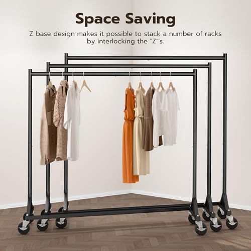 HOKEEPER Z Base Clothes Rack Hold 500LBS Height Adjustable Black | Portable Z Rack, Commercial Heavy Duty Clothing Rack Rolling Garment Rack 24"D*63"W*71"H, Easy to Assemble, 5 Years Service - color: Black