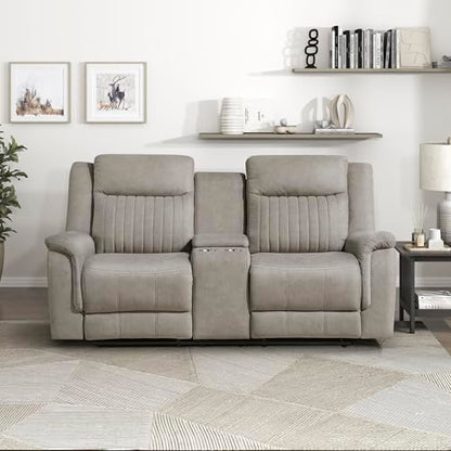 Lexicon 75" W Manual Double Reclining Loveseat with Center Console, Dove | Polished Microfiber Manual Wall Hugger Loveseat Recliner, Cup Holders, for Living Room, Tool Free Assembly - color: Dove, size: Reclining Loveseat