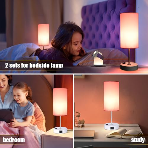 Table Lamp with USB Port - Desk Lamp Touch Lamp Bedside Lamps for Bedroom, 3 Way Dimmable Small Lamps for Living Room, Nightstand, Nursery, Dorm, Home, Office, White Base+ Pink Lampshade - color: Pink and White