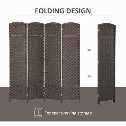 HOMCOM Room Divider 4 Panel Folding Privacy Screen 5.6' Tall White | Freestanding Partition, Home Office, Bedroom - color: Brown, size: 4 Panel
