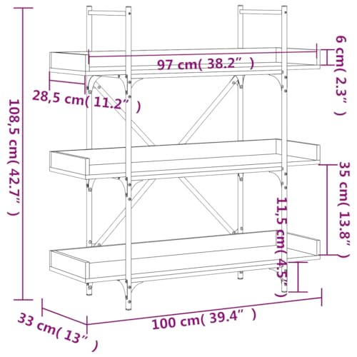 3-Tier Industrial Bookcase, Open Wood Bookshelf with Metal Frame, Storage Display Rack for Living Room, Home Office, 39.4 x 13 x 42.7 Inch, Black - color: Black 14