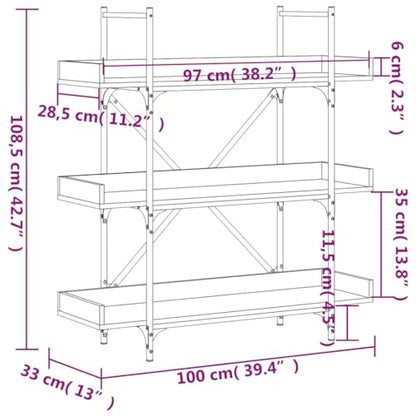3-Tier Industrial Bookcase, Open Wood Bookshelf with Metal Frame, Storage Display Rack for Living Room, Home Office, 39.4 x 13 x 42.7 Inch, Black - color: Black 14