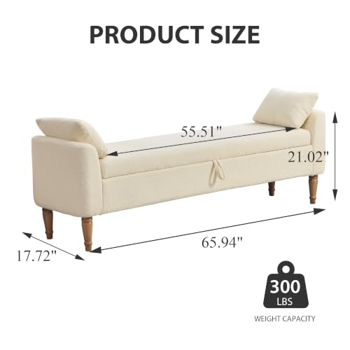 Chifee & Vingol 66" W Storage Benches End of Bed Bench with Pillow,Beige - color: 66"-beige