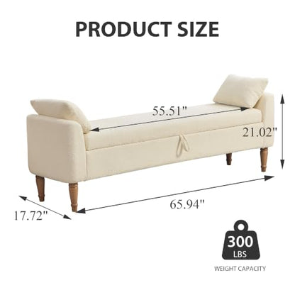 Chifee & Vingol 66" W Storage Benches End of Bed Bench with Pillow,Beige - color: 66"-beige