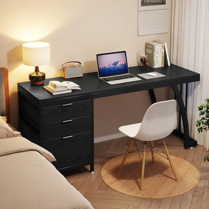 Tribesigns Computer Desk with 3 Drawers, 59-Inch PC Desk with Reversible Drawers, Industrial Study Writing Table Workstation with File Storage for Home Office (Black) - color: Black