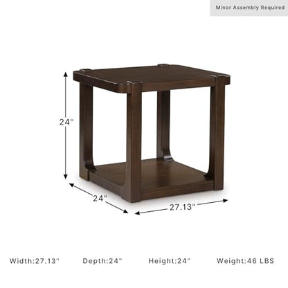 Signature Design by Ashley Breckington End Table, Dark Brown Side Table with Lower Shelf, Contemporary Style for Deep Couches, Hardwood Solids, Oak Veneer and MDF Substrate, 27" W - color: Dark Brown - Shelf