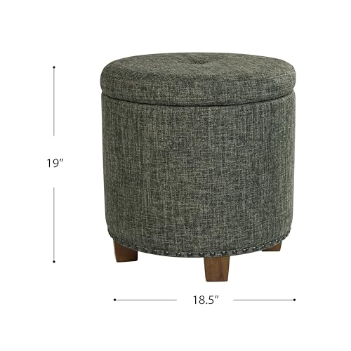 HomePop 18.5" Round Storage Ottoman with Nailheads - Green Clover Fabric - color: Green Clover Fabric