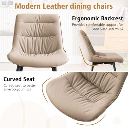 Kidol & Shellder Dining Chairs Set of 2, Faux Leather Upholstered Kitchen Chairs with Metel Legs, Mid Century Modern Side Chair for Dining Room, Living Room, Lounge, Restaurant, Khaki - color: Tan