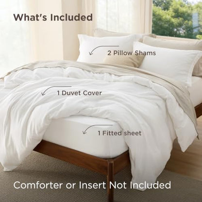 Bedsure Duvet Cover Full Size with Fitted Sheet - 4 Pieces Prewashed Polyester Extra Soft Bedding Set, Includes 1 Duvet Cover 80x90 Inches with Zipper Closure, 2 Pillow Shams, 1 Fitted Sheet, White - color: 00 - White (No Comforter), size: Full (With Fitt