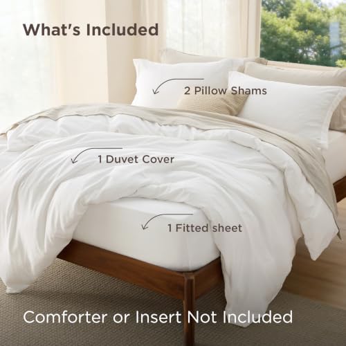 Bedsure Duvet Cover Queen Size with Fitted Sheet - 4 Pieces Prewashed Polyester Extra Soft Bedding Set, Includes 1 Duvet Cover 90''x90'' with Zipper Closure, 2 Pillow Shams, 1 Fitted Sheet, White - color: 00 - White (No Comforter), size: Queen (With Fitte
