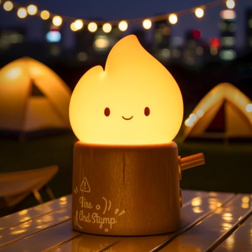WANIDEA Cute Night Light, Flameless Candles Night Light, Warm Light | Rechargeable, Dimmable, 15min Timer, Camping Light for Kids Gifts, Camping Decor - color: Torch Stump