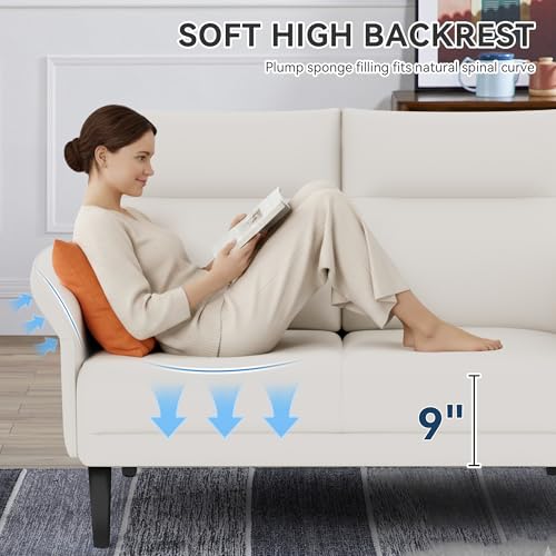 Yongchuang Small Couch 46" Beige Faux Leather Loveseat Sofa for Living Room Bedroom Love Seat Mini Couch with Arm Rest - color: Beige