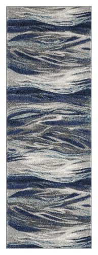 Keen Home Design Runner Rugs - 32"x91" Non-Shedding, Thick Pile Abstract Rugs for Kitchen, Living Room, Bedroom, Dining Room, Entryway - Size: 2'8" x 7'7", Skrik Navy - color: Skrik Navy, size: 2'8" x 7'7" (Runner)