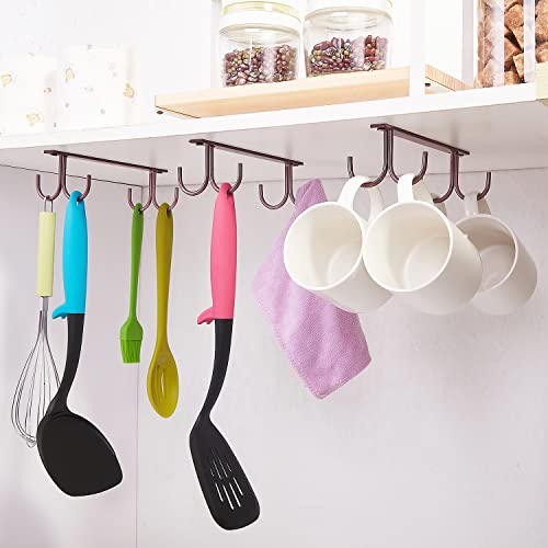 FOMANSH Mug Rack Under Cabinet - Coffee Cup Holder, 12 Mugs Hooks Under Shelf, Display Hanging Cups Drying Hook for Bar Kitchen Utensils Brown - color: Brown, size: 3 Pack