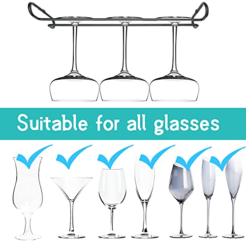 10 Inch Wine Glass Rack Under Cabinet Shelf Stemware Storage Hanging Hanger Organizer Glasses Holder with Drying Under Counter Metal for Kitchen and Bar Set of 4 Black - size: set of 4 black, style: Double Opening