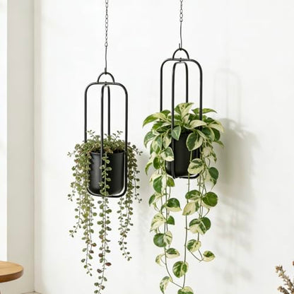 Hanging Planters for Indoor Plants Black Modern Hanging Pots for Plants 5.5 Inch,Metal Hanging Baskets Window Plant Hanger Ceiling Hanging Flower Pots with Chain for Wall Decor