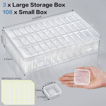 Bead Organizer Box, 108 Pcs Mini Clear Bead Storage with Hinged Lid and Labels, Small Plastic Containers for Jewelry Making, DIY Craft, Diamond Painting, Screws, Nail Art, and Seeds (3 Pack) - color: 3 Pack