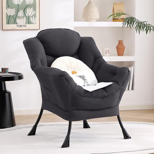 Lazy Chair, Comfy Reading Accent Chair for Bedroom, Darkgrey | Comfy Bedroom Accent Chair with Washable Removable Cover and extra throw pillowfor Living Room Dorm - color: Darkgrey-single