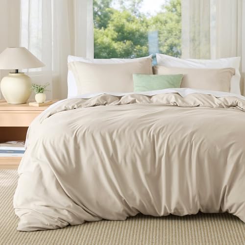 Bedsure Duvet Cover King Size, Soft Double Brushed Bedding Set, 3Pcs, Beige | For Kids & Adults, 104"x90" Comforter Cover, Hotel Luxury, All Season, Breathable, Easy Care, Lightweight, Zipper Closure - color: 03 - Beige, size: King (104"X90")