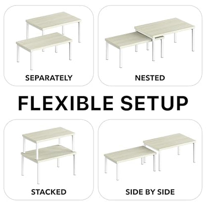 Simple Houseware Stackable Cabinet Counter Shelf Wooden Surface, Maple | Expandable Organizer 7.6" D x 11.75" W x 6.1" H - color: Maple