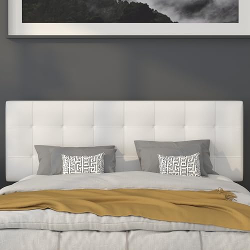 Quilted Tufted Upholstered Queen Size Headboard in White Fabric - color: White, size: Queen