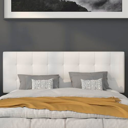Quilted Tufted Upholstered Queen Size Headboard in White Fabric - color: White, size: Queen