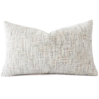 Textured Neutral Lumbar Pillow Cover 12x20 Inch Soft Woven Chenille Accent Boho Farmhouse Rectangle Decorative Throw Pillow Cover for Modern Home Decor Couch Sofa Chair Bedroom Living Room - size: 20" x 12" (Pack of 1)